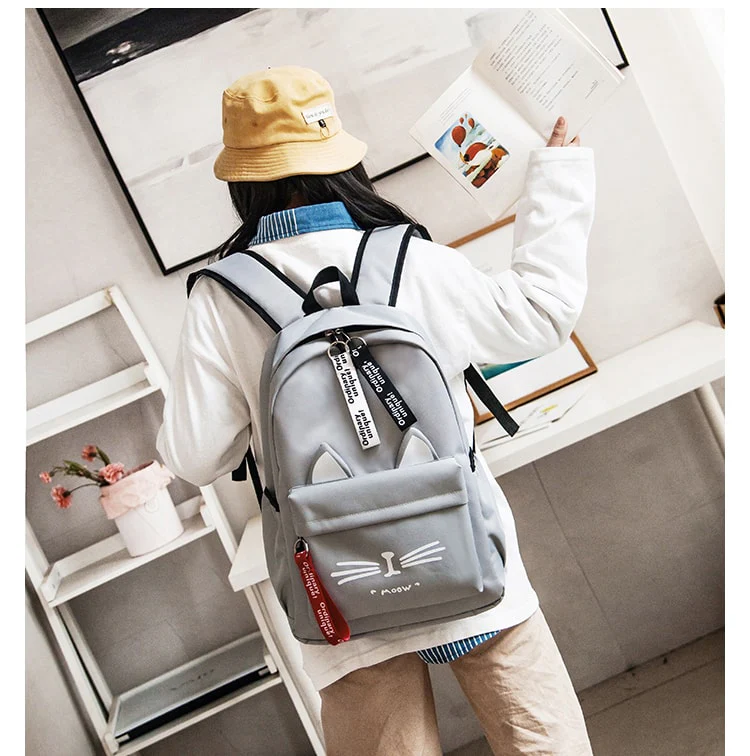 Cute Cartoon Cat Canvas Backpack - Billede 5